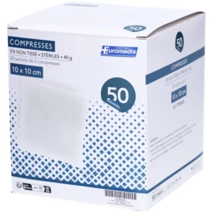 Compresses en non tissé - Stériles - 50 sachets de 2 compresses - EUROMEDIS